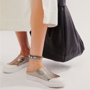 New In Box Free People Juno Slip On Sport, Gunmetal Leather Sz9